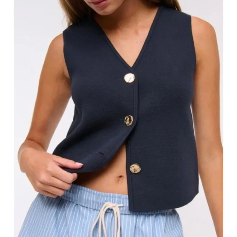 NWT Abercrombie & Fitch LuxeLoft V-Neck Vest Shirt Blue-sz XL
